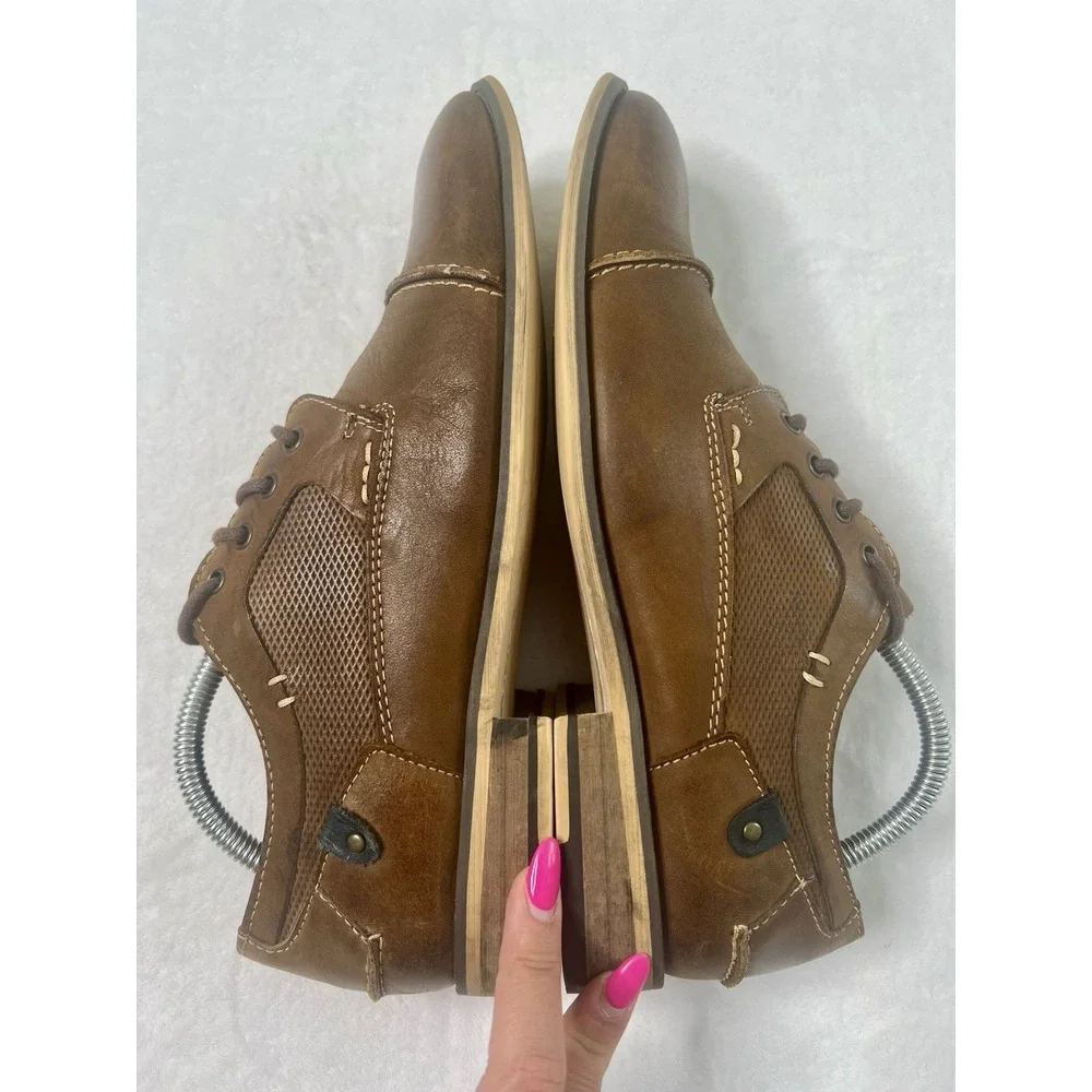 Steve Madden Mens Jagwar Cap Toe Oxford Brown Leather Dress Casual Shoes Sz 9.5‎